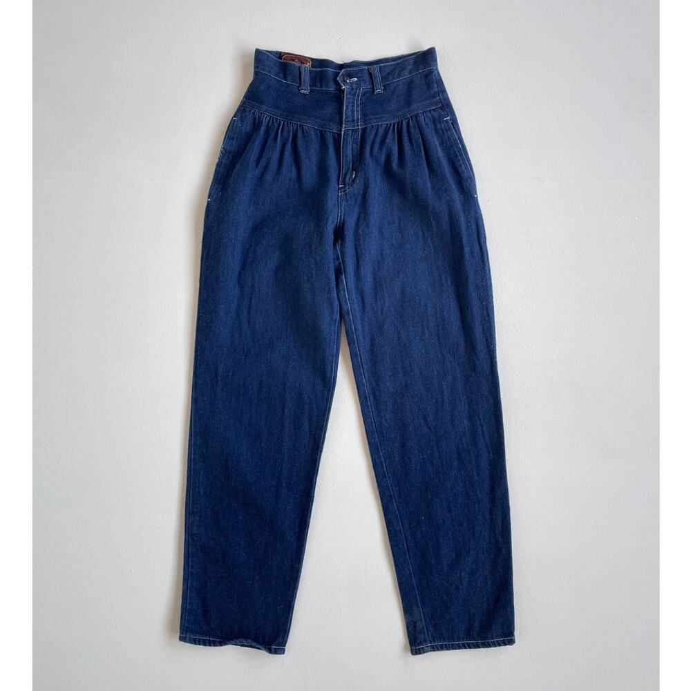 Vintage 1980s Blue Denim High Rise Yoke Jeans / Retro Pleated Bon Bon / Size 11